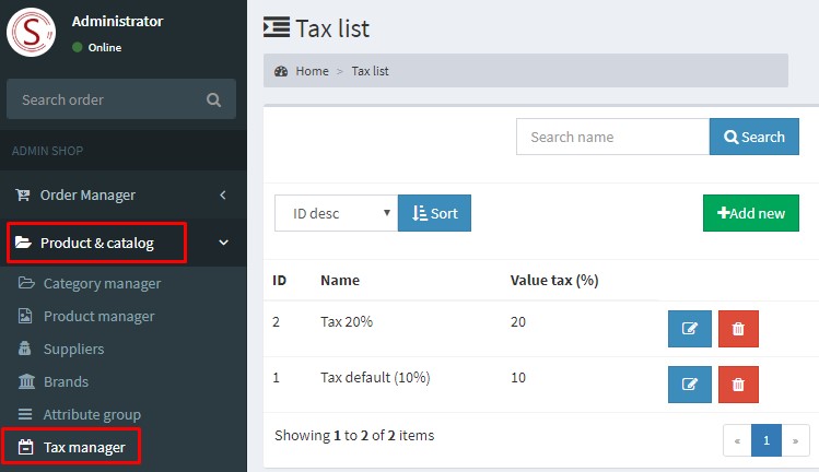 Tax setup